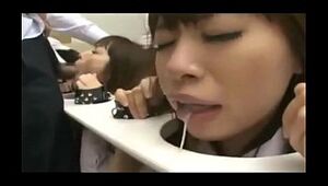 6 japanese girls strapped to table face fucked